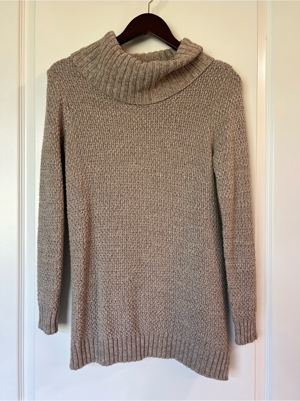 Hilary Radley Oatmeal Knit Cowl Neck Turtleneck Sweater Soft Cotton Blend S